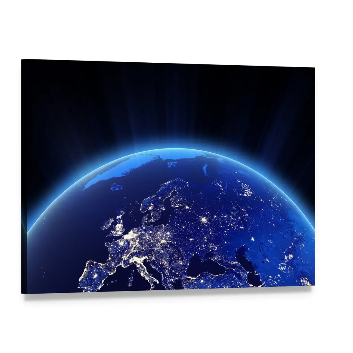 Europe from Space Canvas Wall Art, single panel gallery wrapped canvas, angled product view