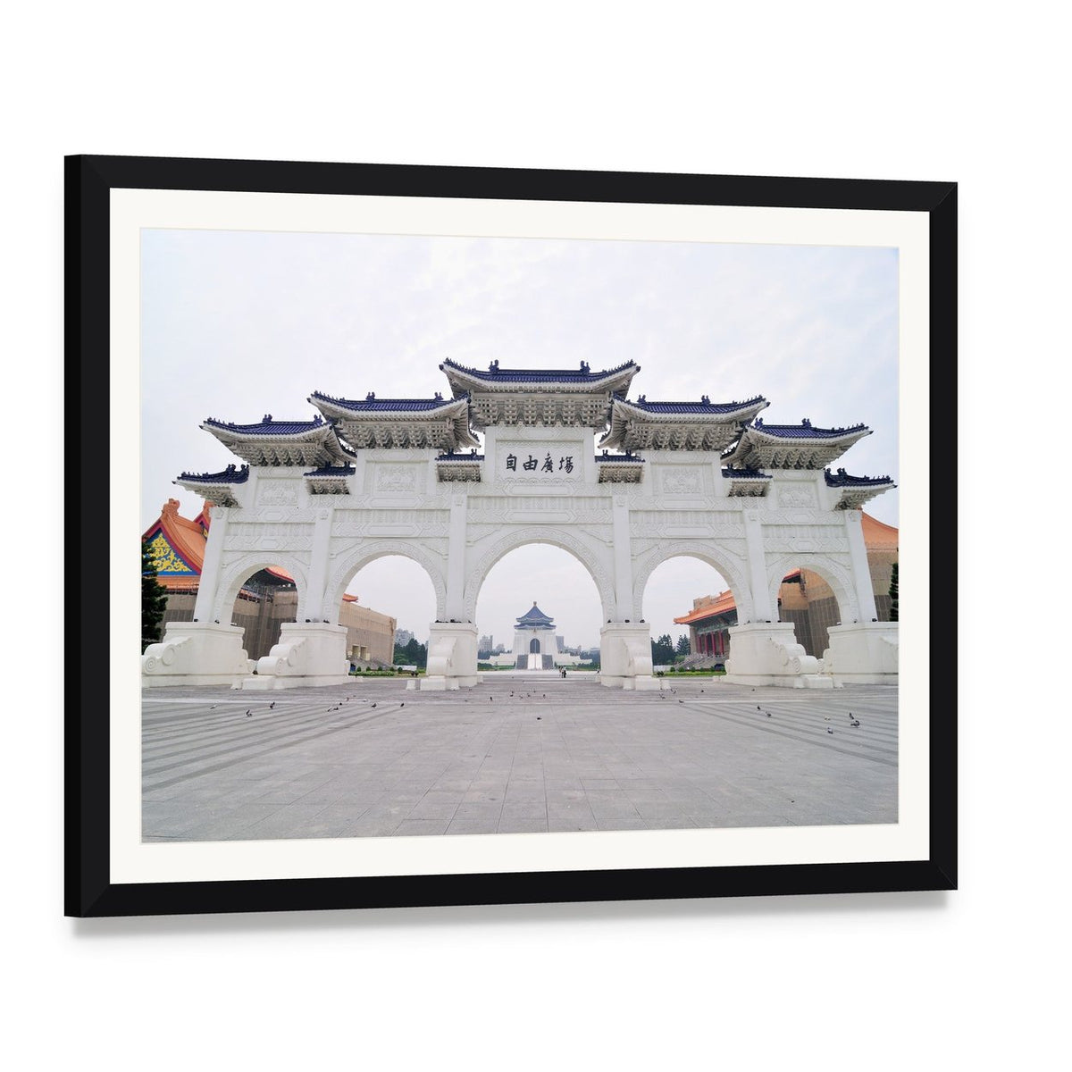 Taiwan Democracy Memorial Hall Canvas Wall Art, framed print with white mat and black frame, angled product view
