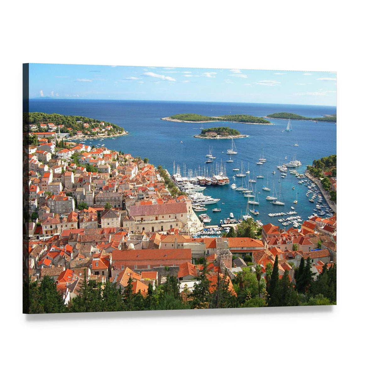 Old Harbor Town with Red Tile Roofs Canvas Wall Art, single panel gallery wrapped canvas, angled product view