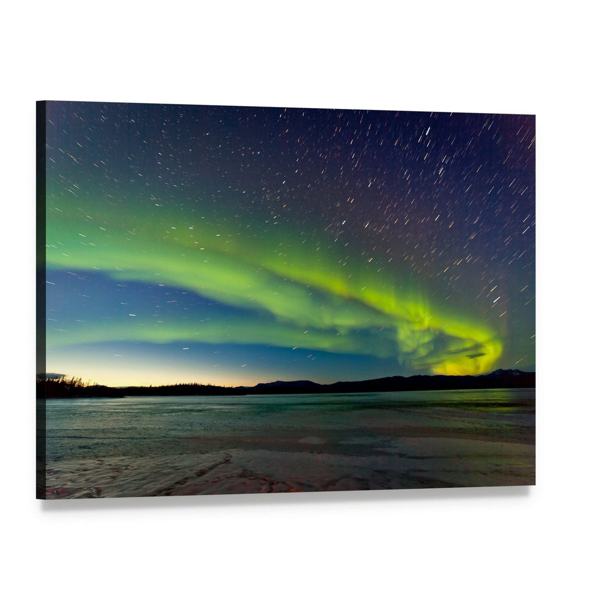 Aurora Borealis Over Night Sky Canvas Wall Art, single panel gallery wrapped canvas, angled product view