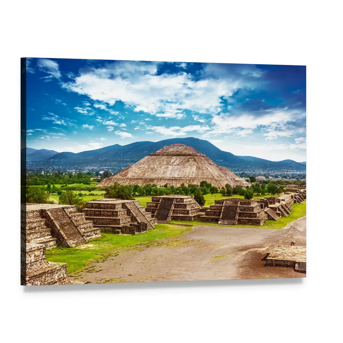 Pyramids of the Sun and Moon Canvas Wall Art, single panel gallery wrapped canvas, angled product view