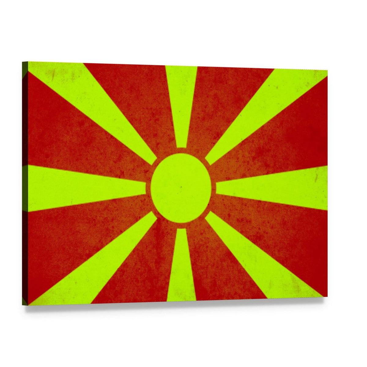 Macedonia Flag Sunburst Canvas Wall Art, single panel gallery wrapped canvas, angled product view