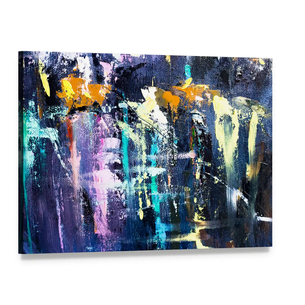 Dark Brushstrokes Abstraction Canvas Wall Art, single panel gallery wrapped canvas, angled product view