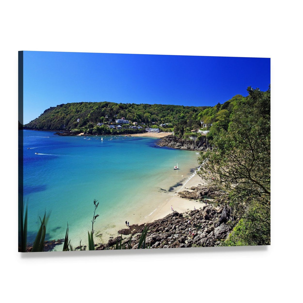Salcombe Ria South Devon Coastline Canvas Wall Art, single panel gallery wrapped canvas, angled product view