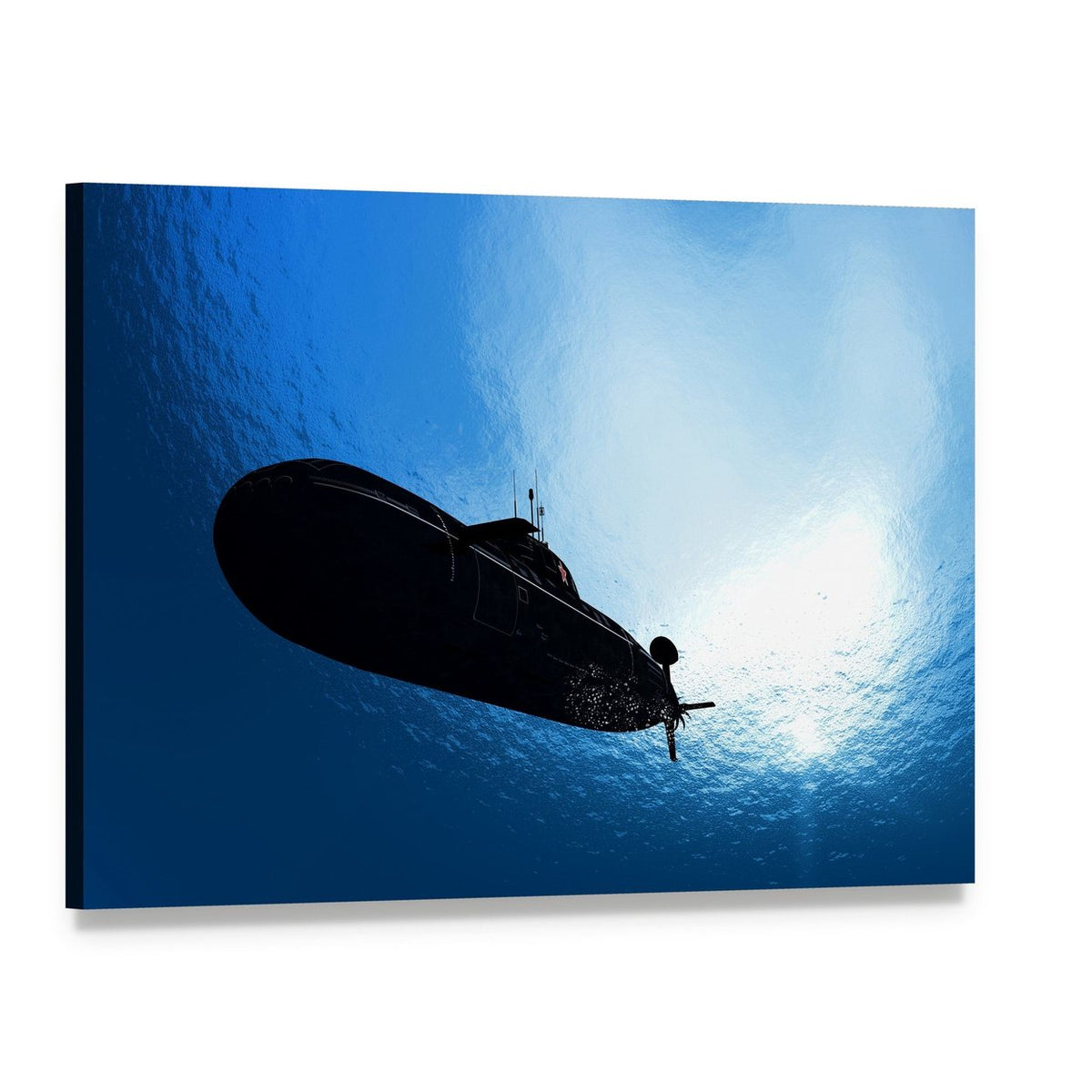 Military Submarine in Sea Canvas Wall Art, single panel gallery wrapped canvas, angled product view