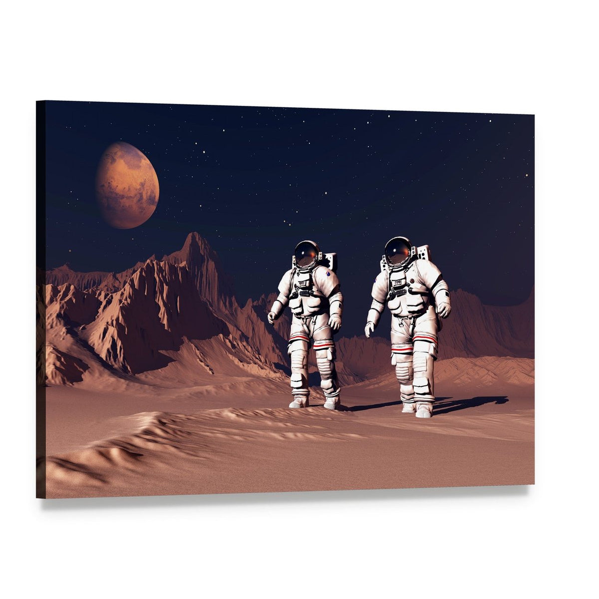 Two Astronauts on Mars Canvas Wall Art, single panel gallery wrapped canvas, angled product view