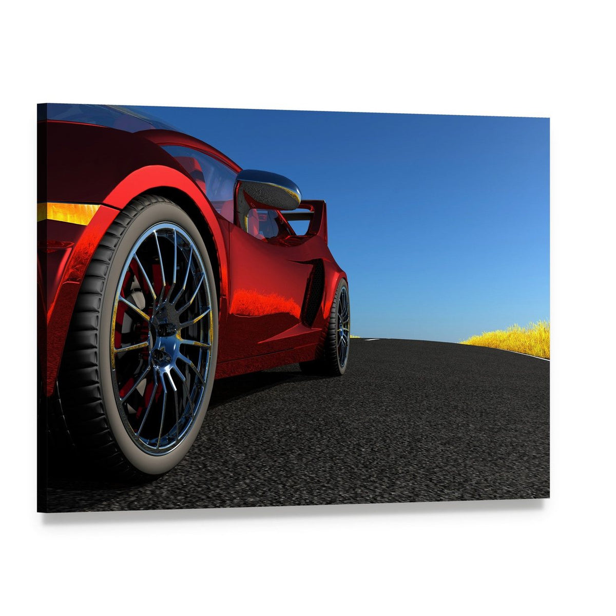 Red Sports Car Canvas Wall Art, single panel gallery wrapped canvas, angled product view