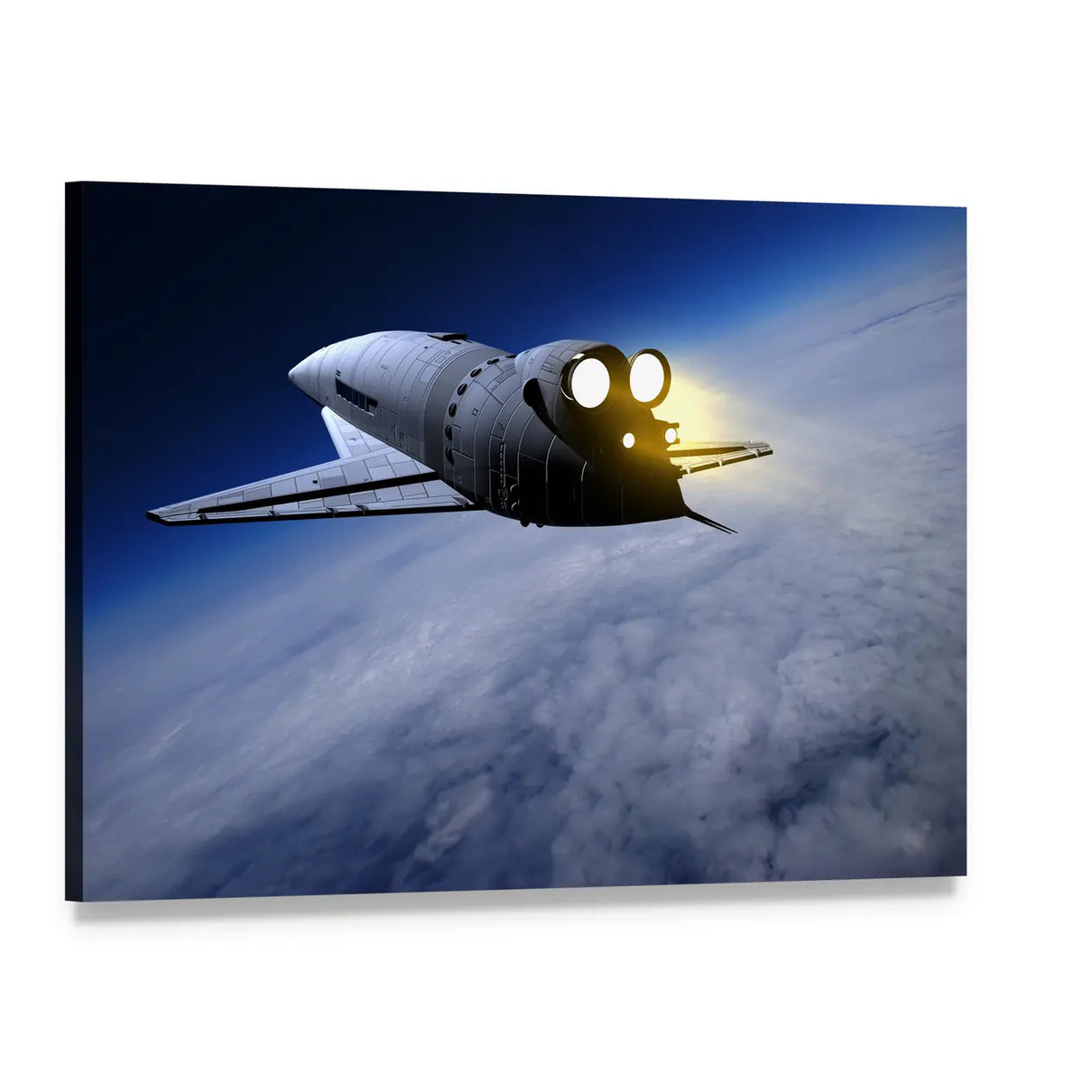 Sunlit Spacecraft Over Curved Horizon Canvas Wall Art, single panel gallery wrapped canvas, angled product view