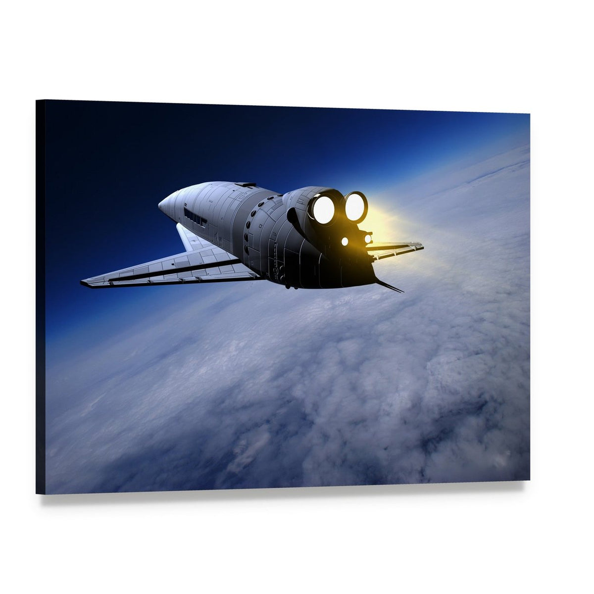 Space Shuttle Above Earth Canvas Wall Art, single panel gallery wrapped canvas, angled product view