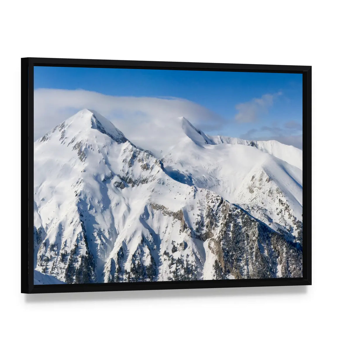 Alpine Ski Resort Bansko In Bulgaria Canvas Wall Art, framed canvas in a black floater frame, angled product view