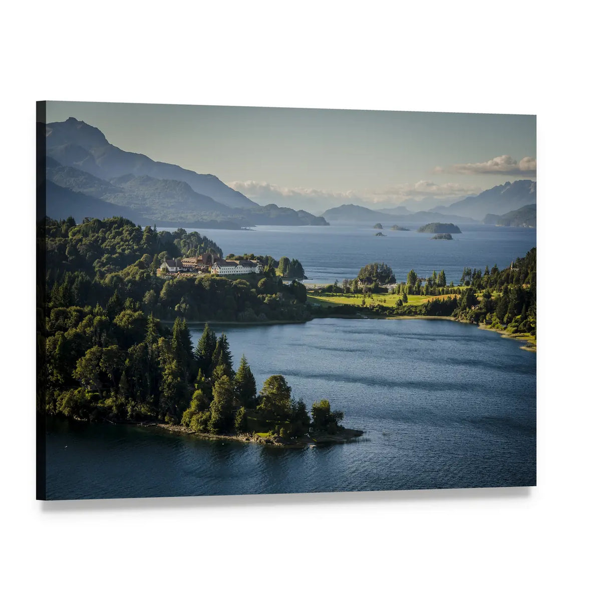 Lake Nahuel Huapi Landscape Canvas Wall Art, single panel gallery wrapped canvas, angled product view