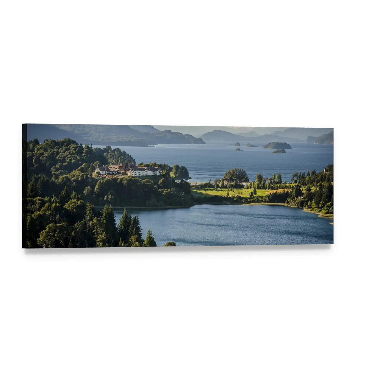 Lake Nahuel Huapi, Argentina Panoramic Canvas Wall Art, single panel gallery wrapped canvas, angled product view
