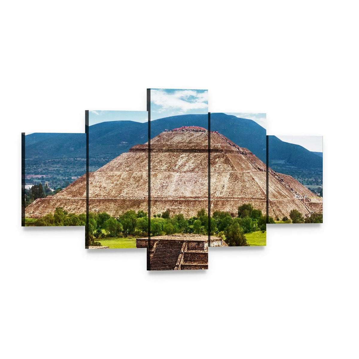 Pyramid of the Sun and Moon, Teotihuacan Canvas Wall Art, 5 panel 5 Star layout gallery wrapped canvas set, angled product view