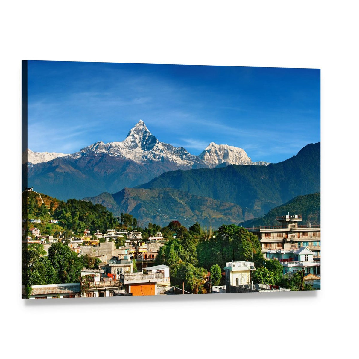 Pokhara Mountain Village Canvas Wall Art, single panel gallery wrapped canvas, angled product view