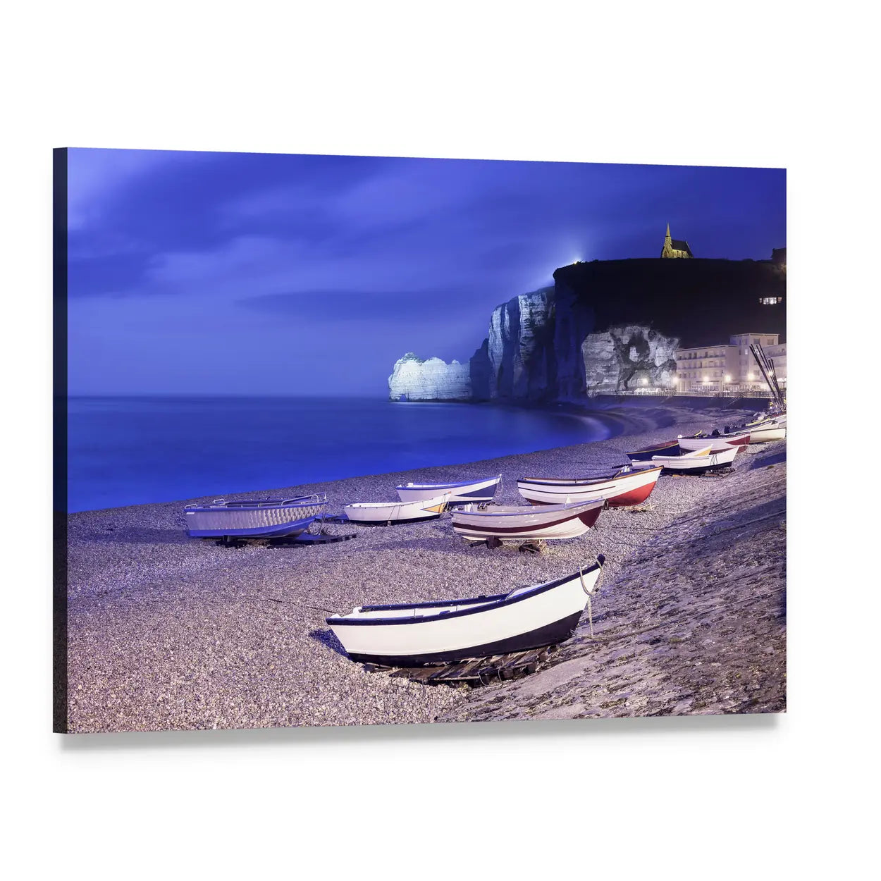 Normandy Boats at Twilight Canvas Wall Art, single panel gallery wrapped canvas, angled product view