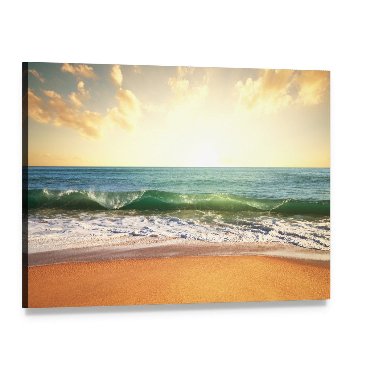 Beach with Smooth Ocean Canvas Wall Art, single panel gallery wrapped canvas, angled product view