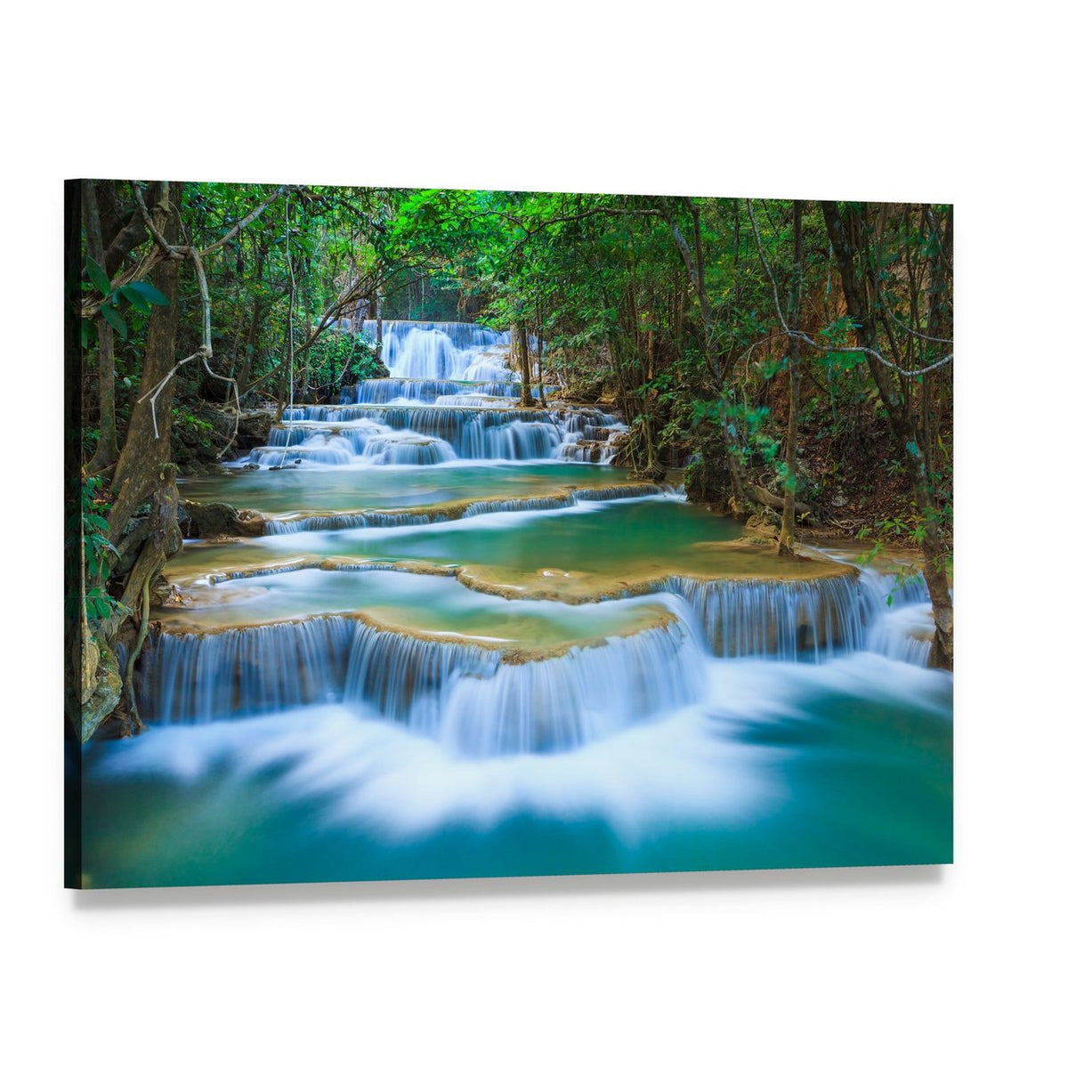 Forest Waterfall Kanchanaburi Canvas Wall Art, single panel gallery wrapped canvas, angled product view