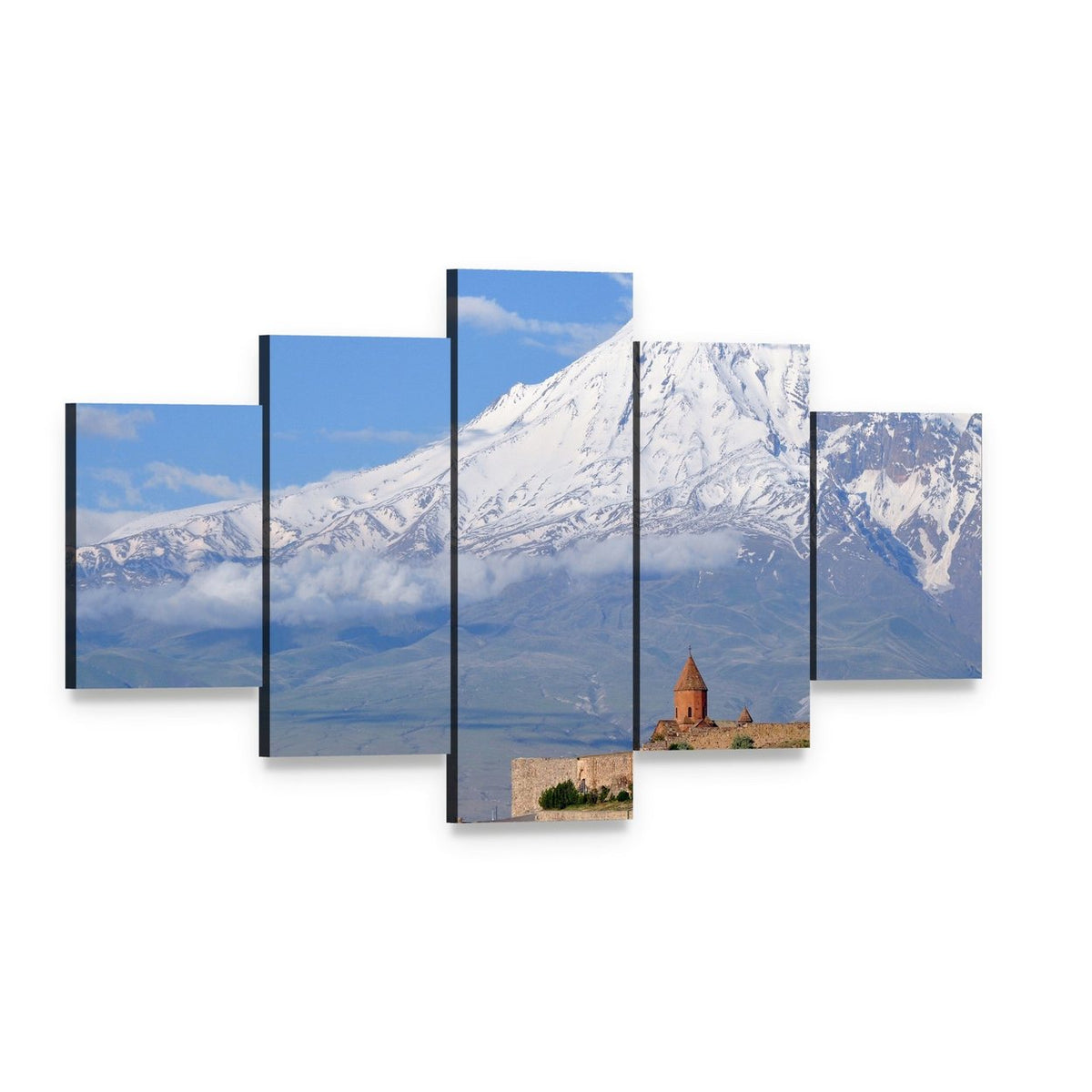 Khor Virap Monastery with Snow-capped Peak Canvas Wall Art, 5 panel 5 Star layout gallery wrapped canvas set, angled product view