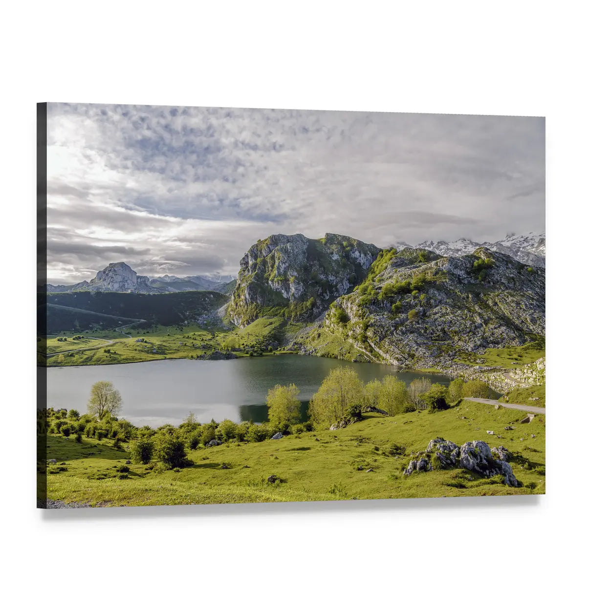 Lake Enol Canvas Wall Art, single panel gallery wrapped canvas, angled product view