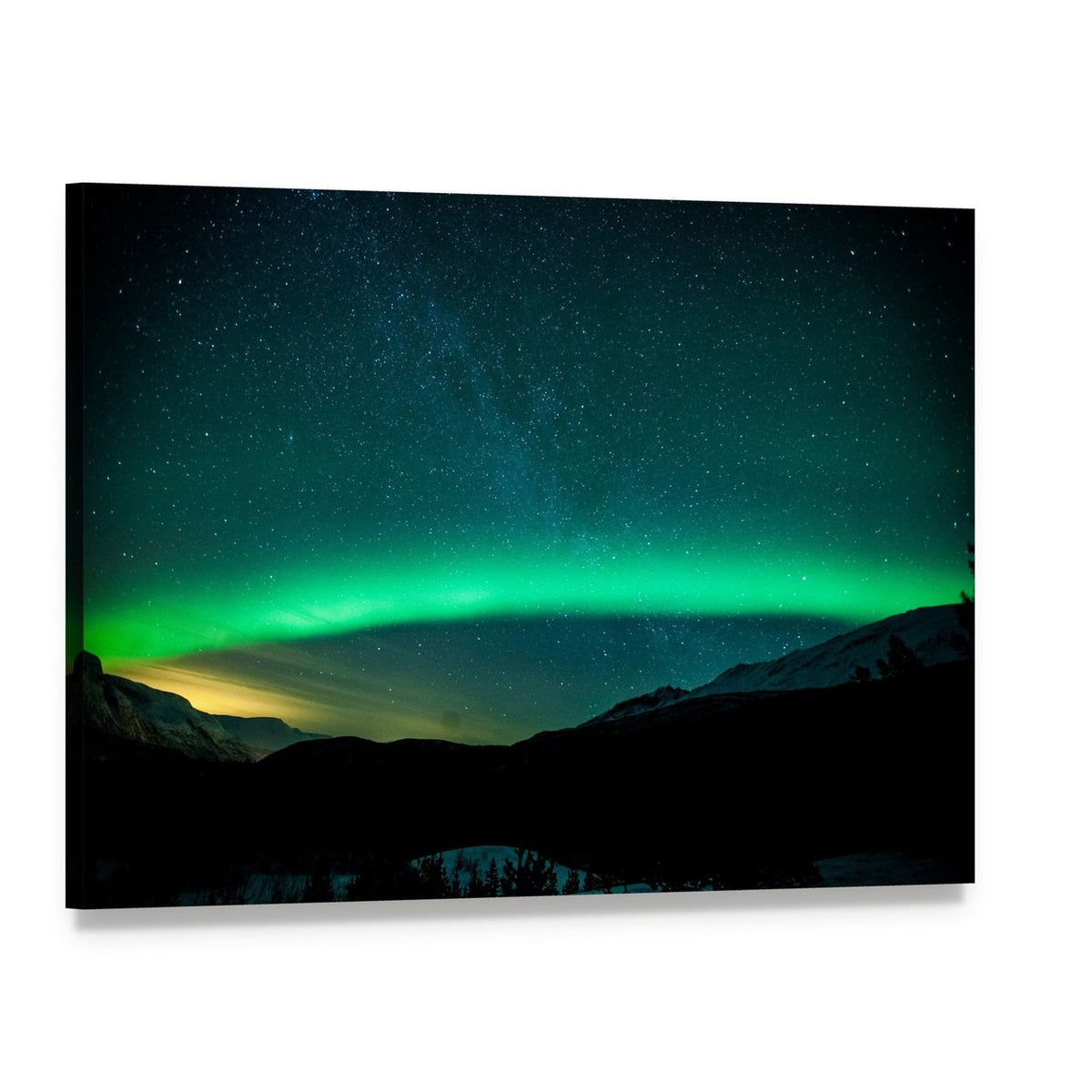 Northern Lights with the Milky Way Canvas Wall Art, single panel gallery wrapped canvas, angled product view