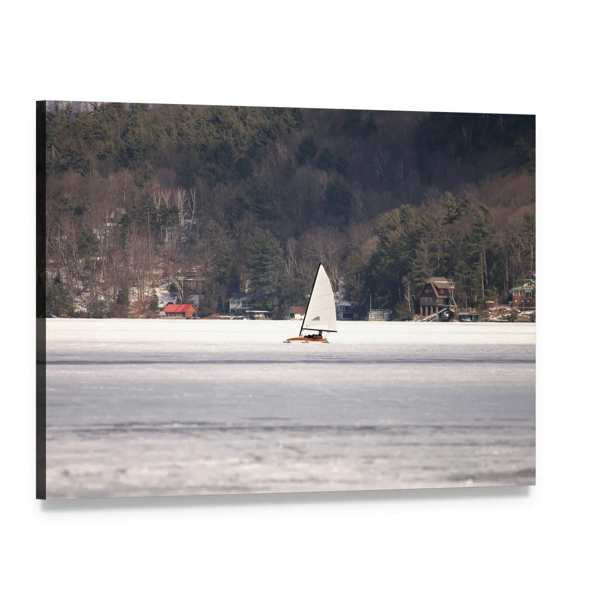 Ice Boat Racing on Lake George Canvas Wall Art, single panel gallery wrapped canvas, angled product view