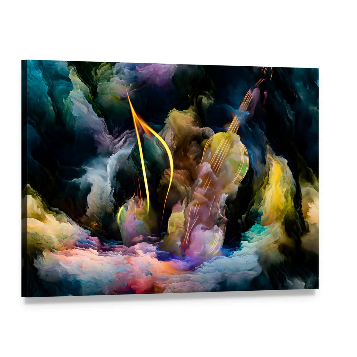 Golden Violin in Colorful Nebula Canvas Wall Art, single panel gallery wrapped canvas, angled product view