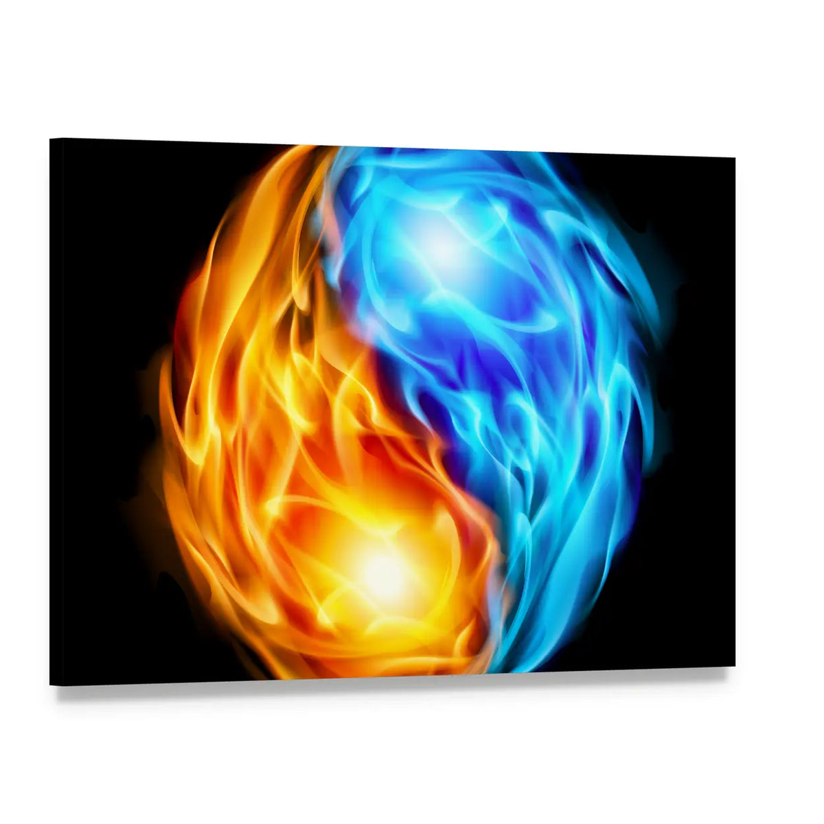 Yin Yang Symbol with Fire and Ice Canvas Wall Art, single panel gallery wrapped canvas, angled product view