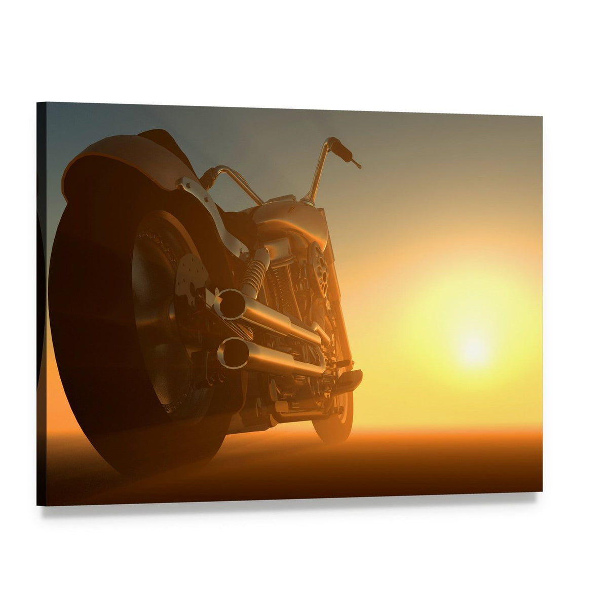 Motorcycle at Sunset Canvas Wall Art, single panel gallery wrapped canvas, angled product view