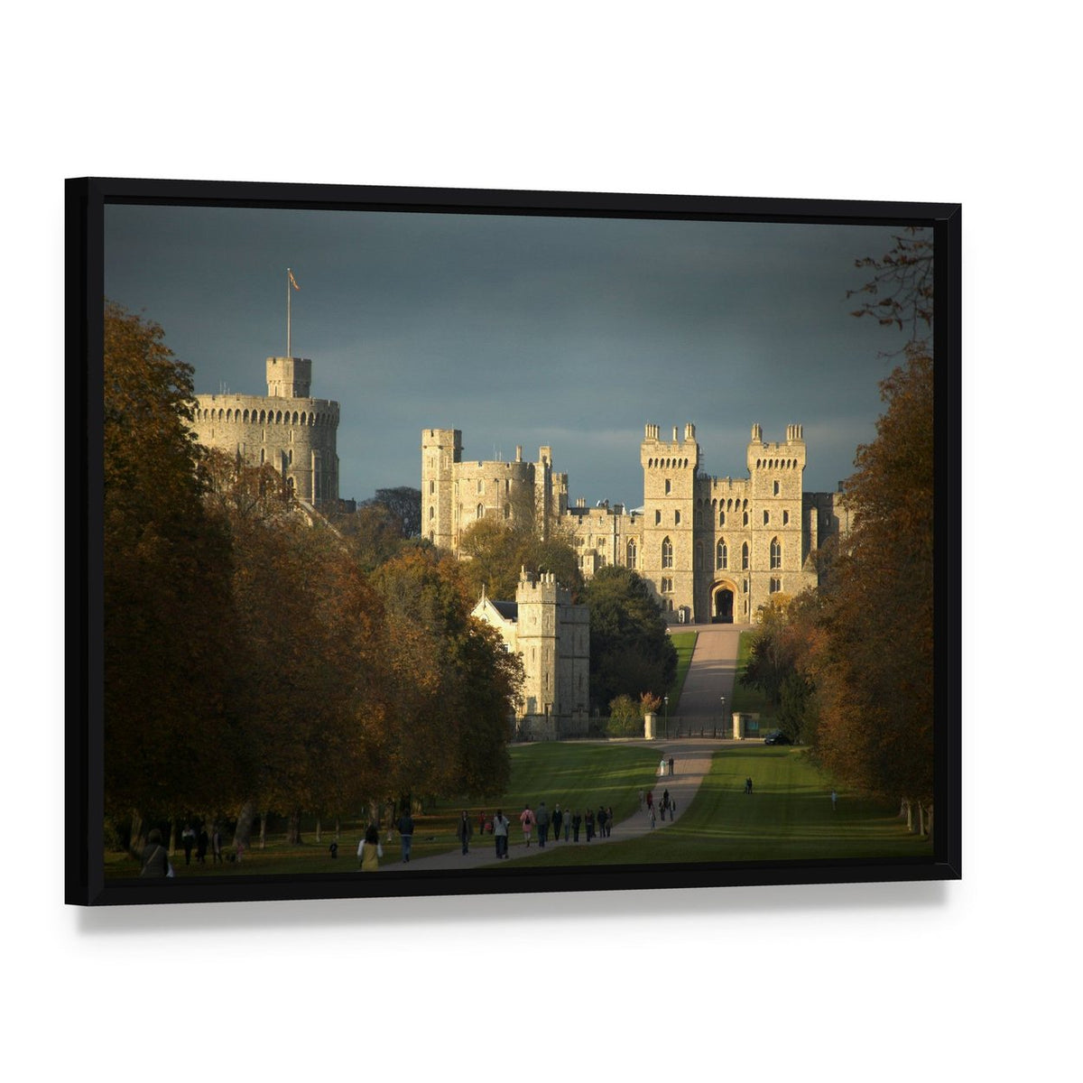 Windsor Castle Canvas Wall Art, framed canvas in a black floater frame, angled product view