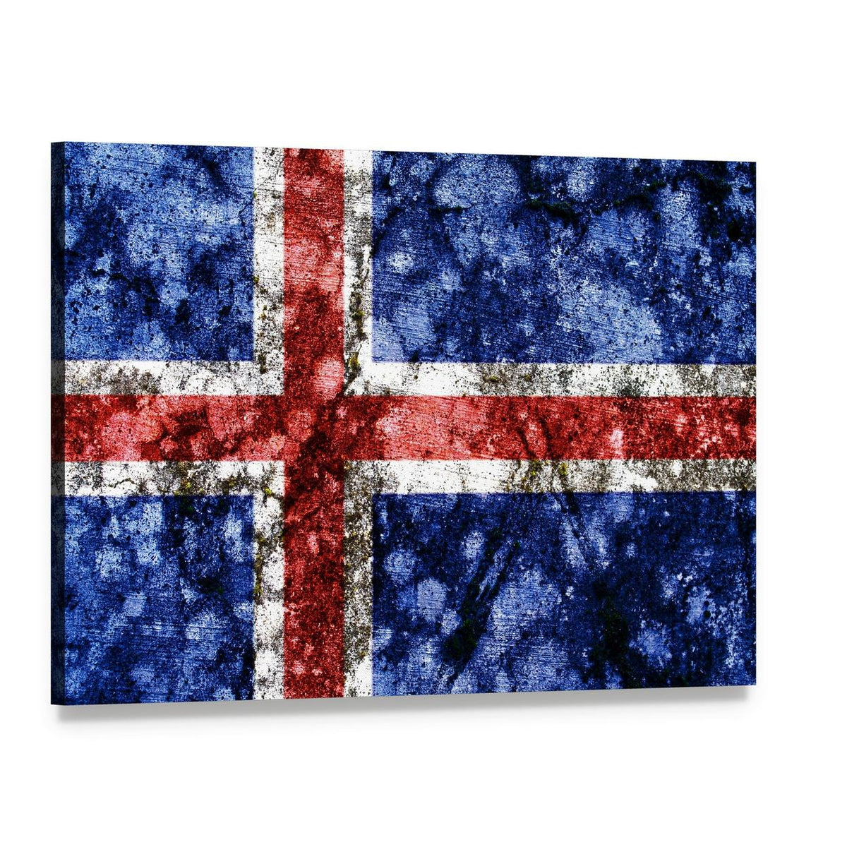 Icelandic Grunge Flag Canvas Wall Art, single panel gallery wrapped canvas, angled product view
