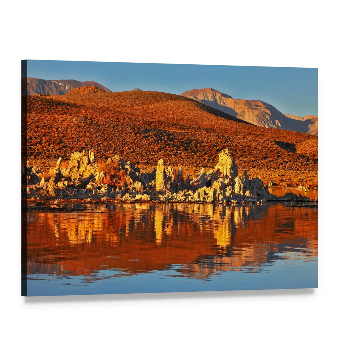 Orange Sunset Over Mono Lake Canvas Wall Art, single panel gallery wrapped canvas, angled product view