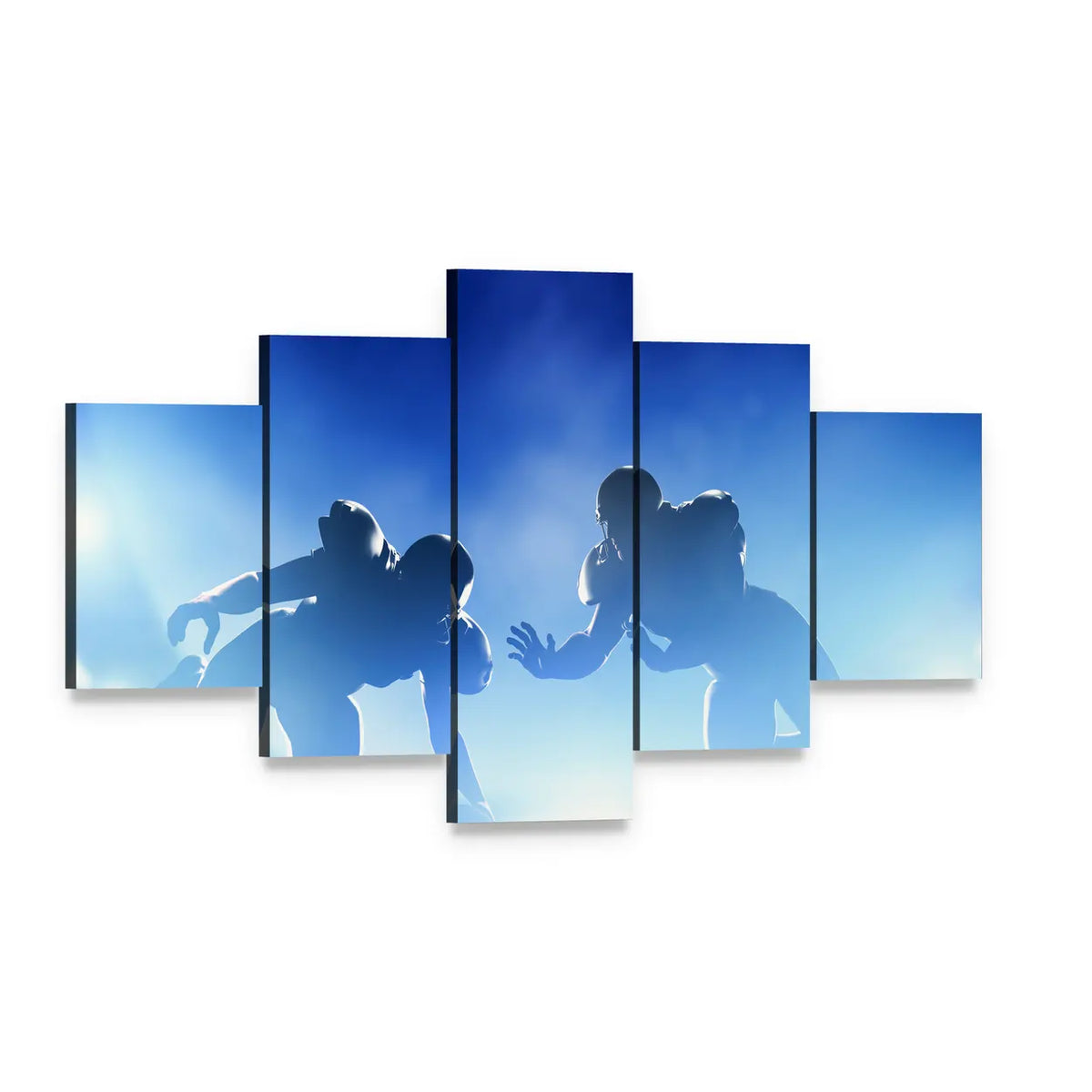 American Football Silhouettes Under Stadium Lights Canvas Wall Art, 5 panel 5 Star layout gallery wrapped canvas set, angled product view