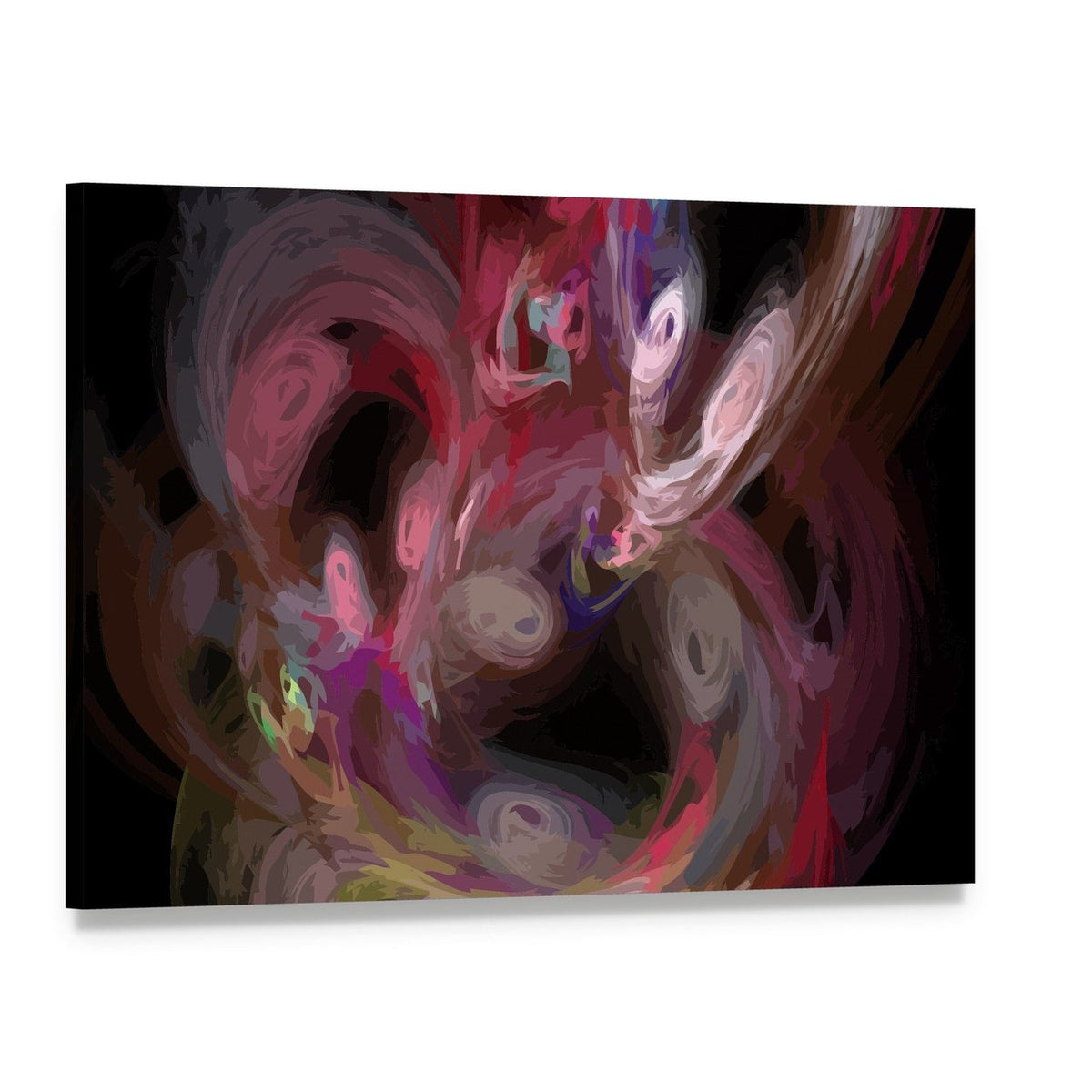 Colorful Red and Purple Fractal Swirls Canvas Wall Art, single panel gallery wrapped canvas, angled product view