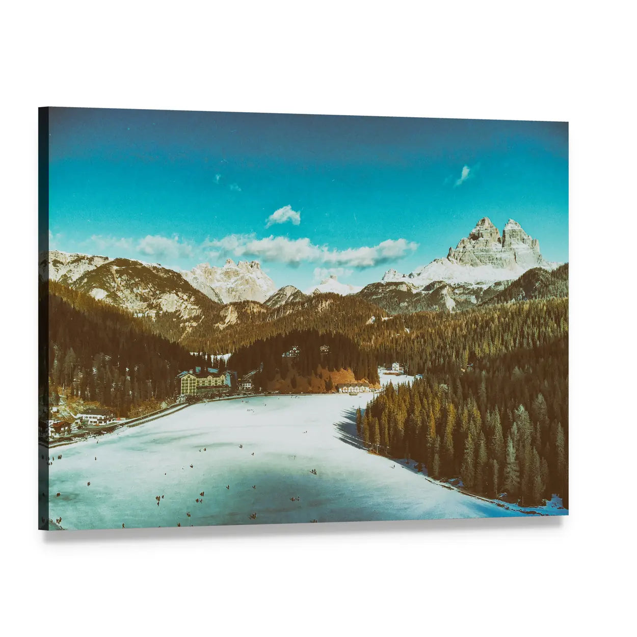 Italian Dolomites in Winter Canvas Wall Art, single panel gallery wrapped canvas, angled product view