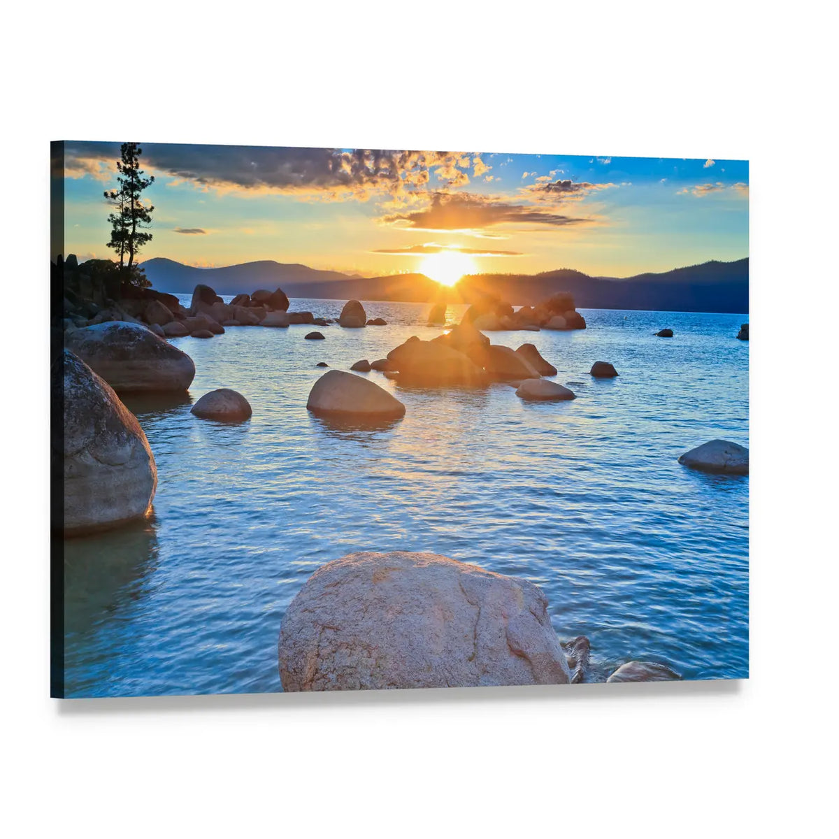 Lake Tahoe Sunset Canvas Wall Art, single panel gallery wrapped canvas, angled product view