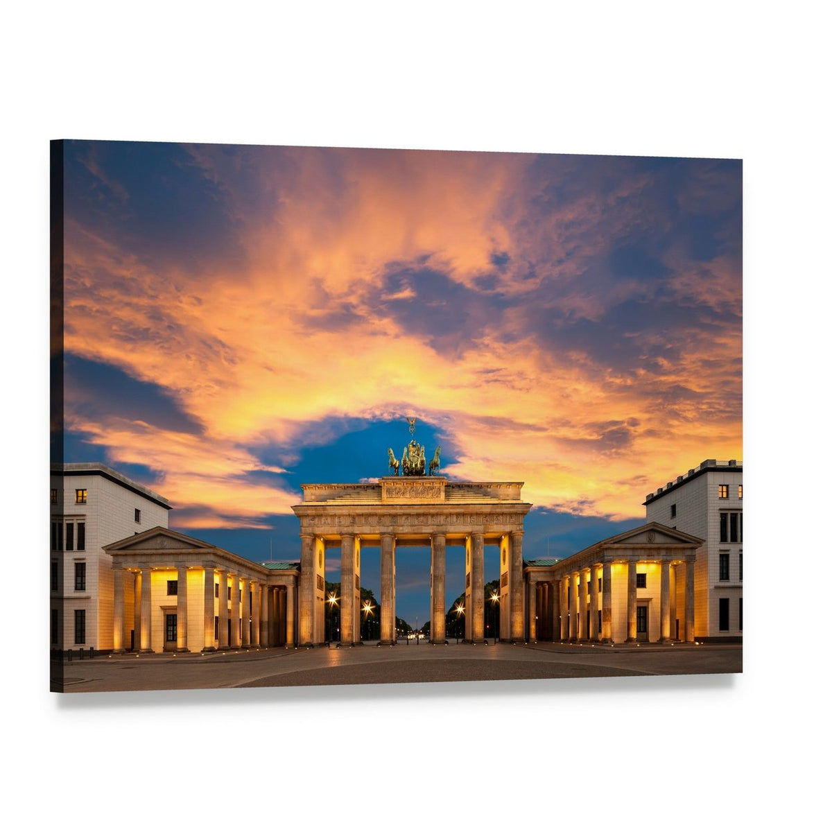 Brandenburg Gate, Berlin Sunset Canvas Wall Art, single panel gallery wrapped canvas, angled product view