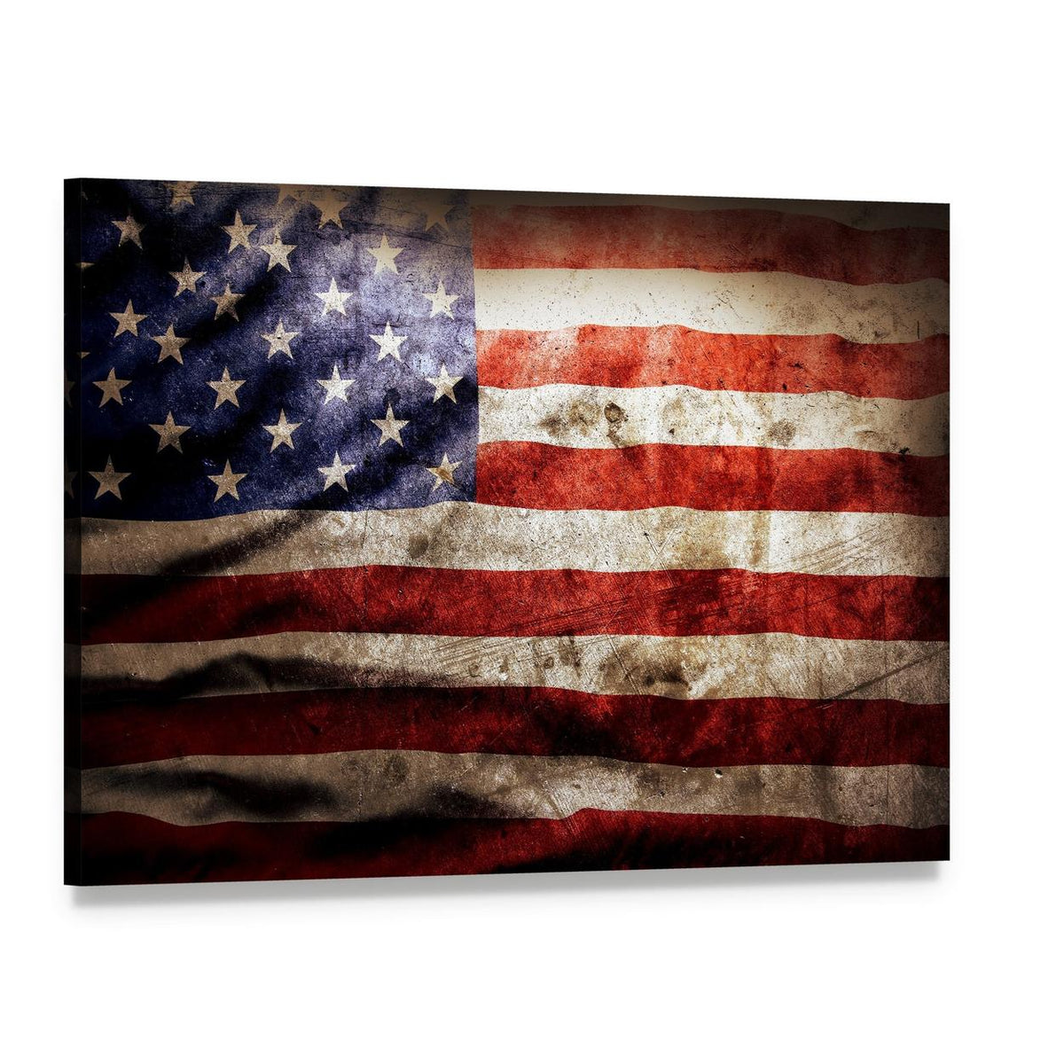 Grunge American Flag Canvas Wall Art, single panel gallery wrapped canvas, angled product view