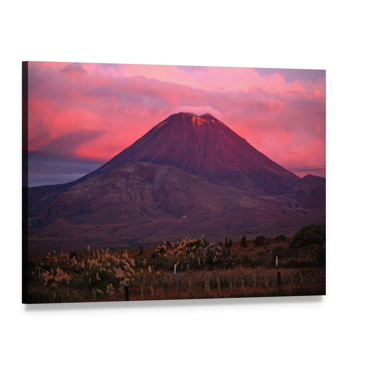 Evening Mountain with Glowing Crater Canvas Wall Art, single panel gallery wrapped canvas, angled product view