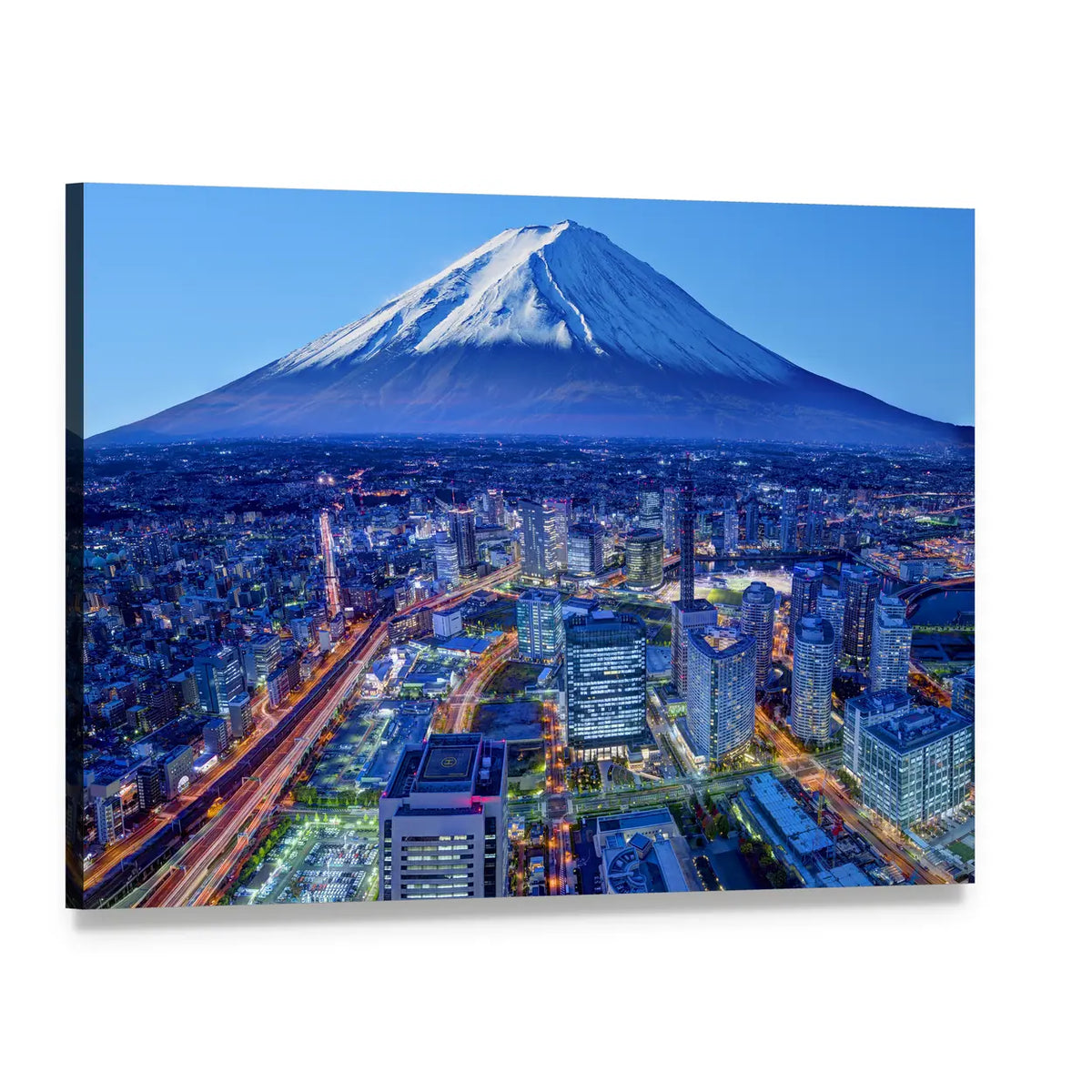 Mount Fuji Over Yokohama Skyline Canvas Wall Art, single panel gallery wrapped canvas, angled product view