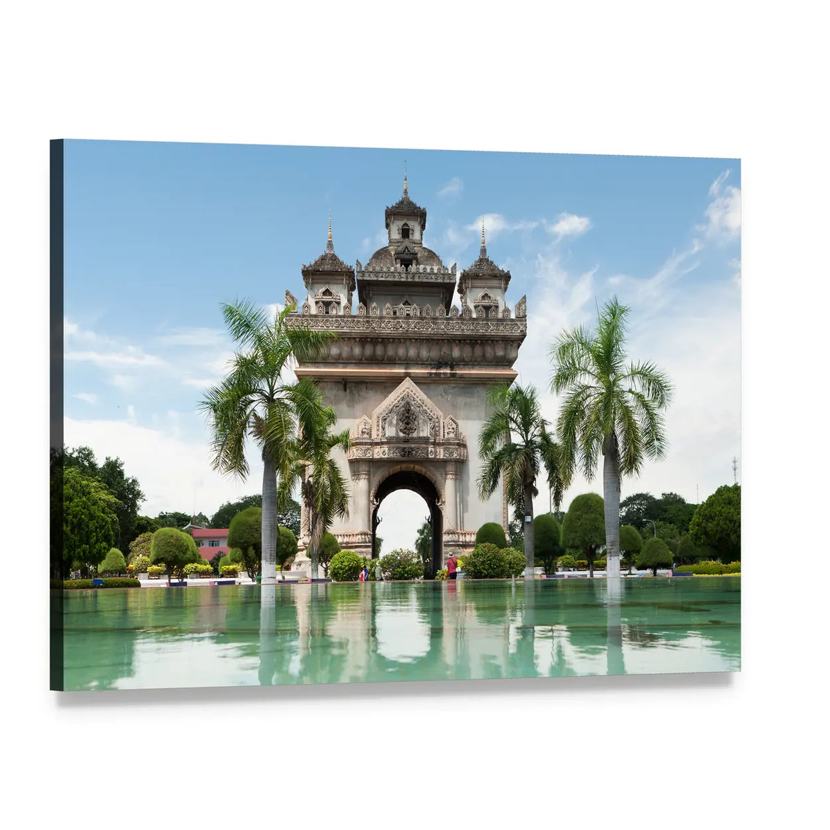 Patuxai Victory Gate in Vientiane Canvas Wall Art, single panel gallery wrapped canvas, angled product view