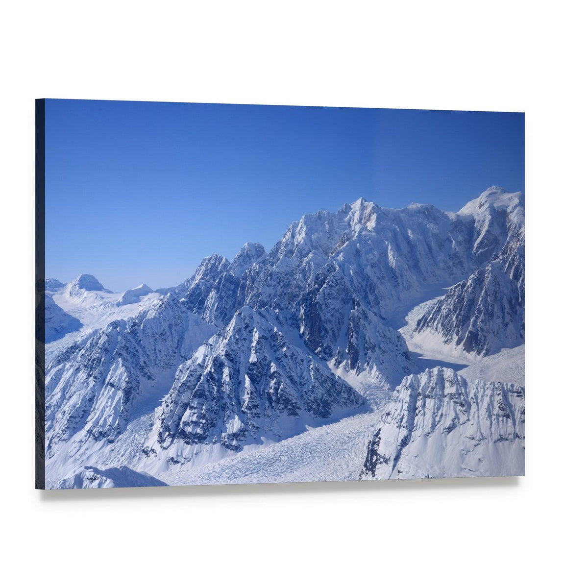 Snow-covered Alaskan Mountain Range Canvas Wall Art, single panel gallery wrapped canvas, angled product view