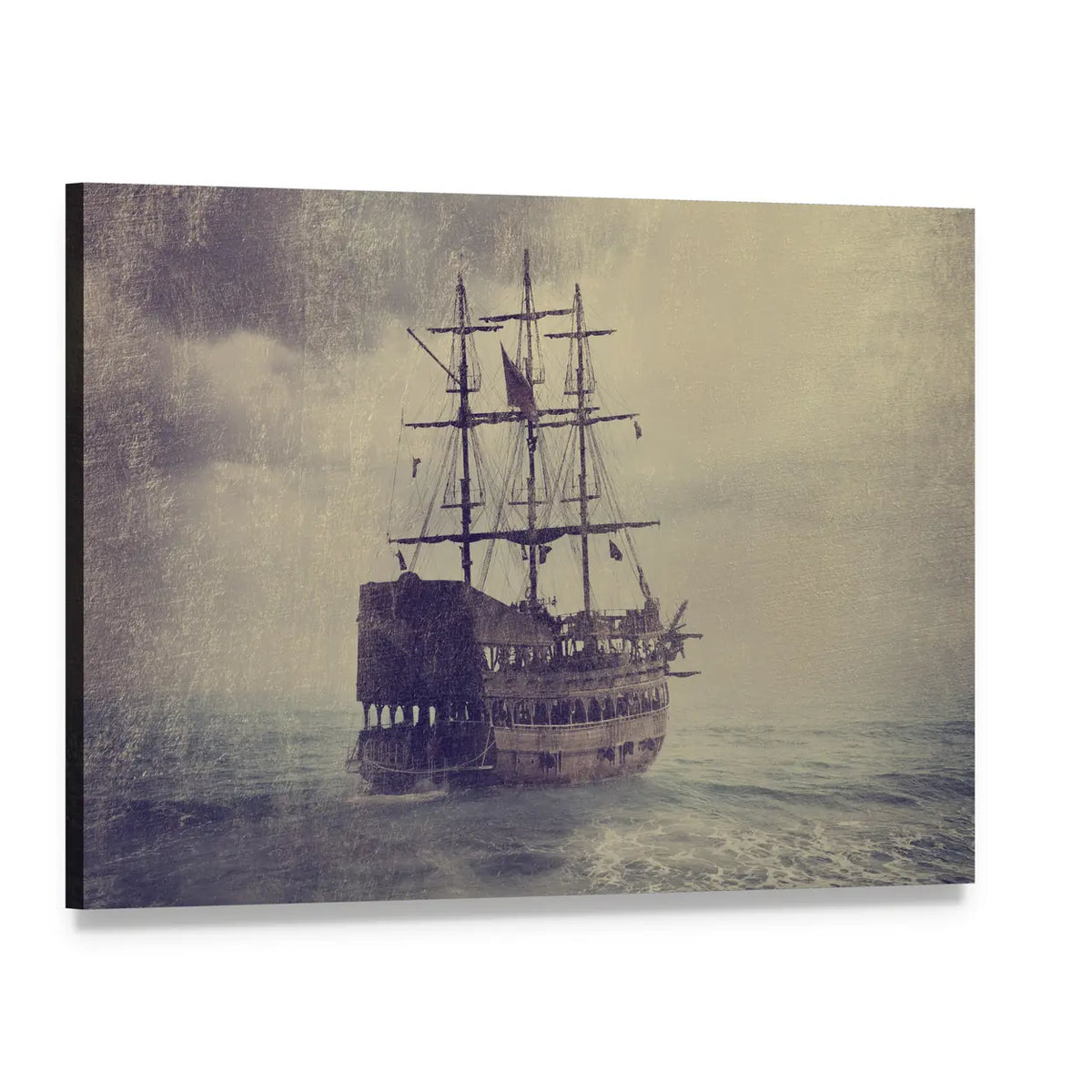 Old Pirate Ship at Sea Canvas Wall Art, single panel gallery wrapped canvas, angled product view