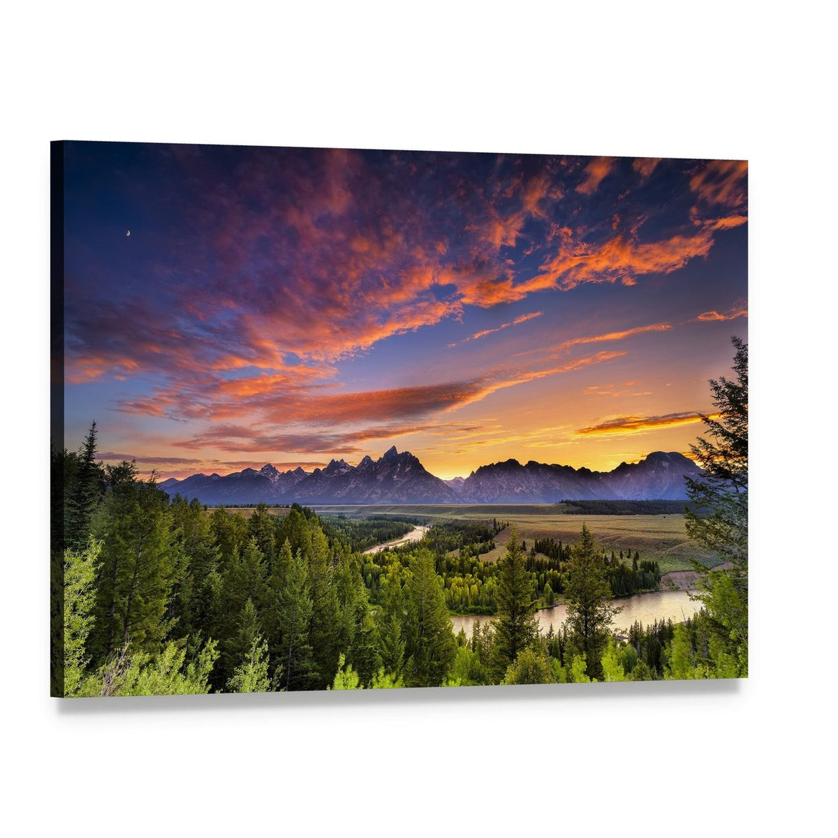 Sunset at Snake River Canvas Wall Art, single panel gallery wrapped canvas, angled product view