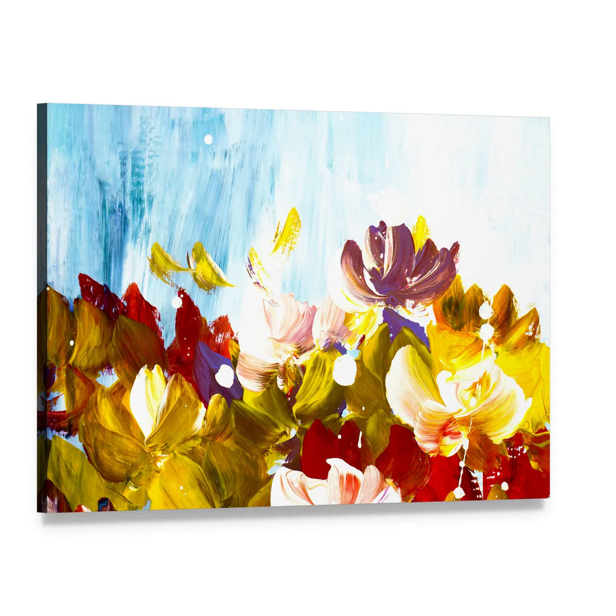 Colorful Abstract Flowers Canvas Wall Art, single panel gallery wrapped canvas, angled product view