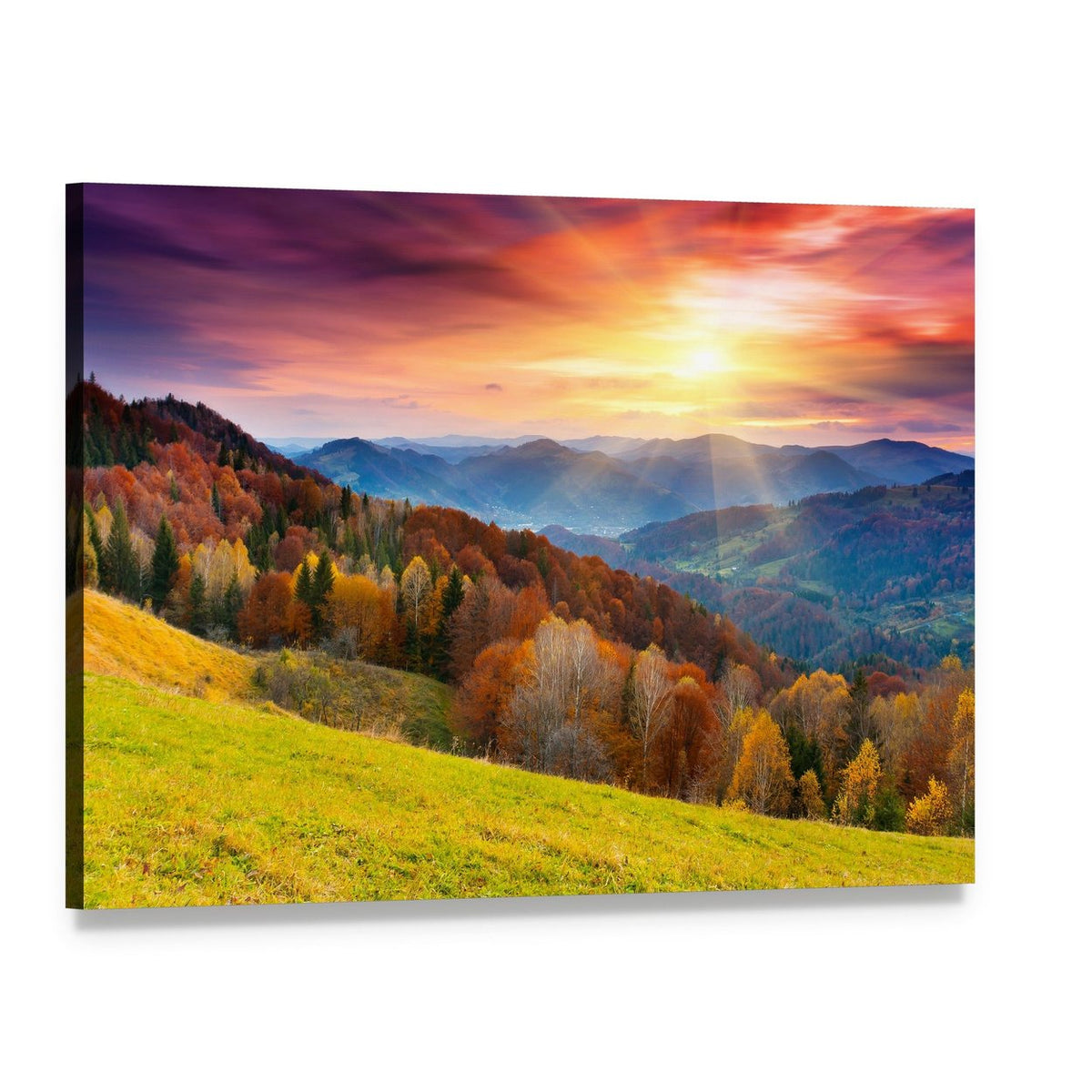 Colorful Mountain at Sunset Canvas Wall Art, single panel gallery wrapped canvas, angled product view