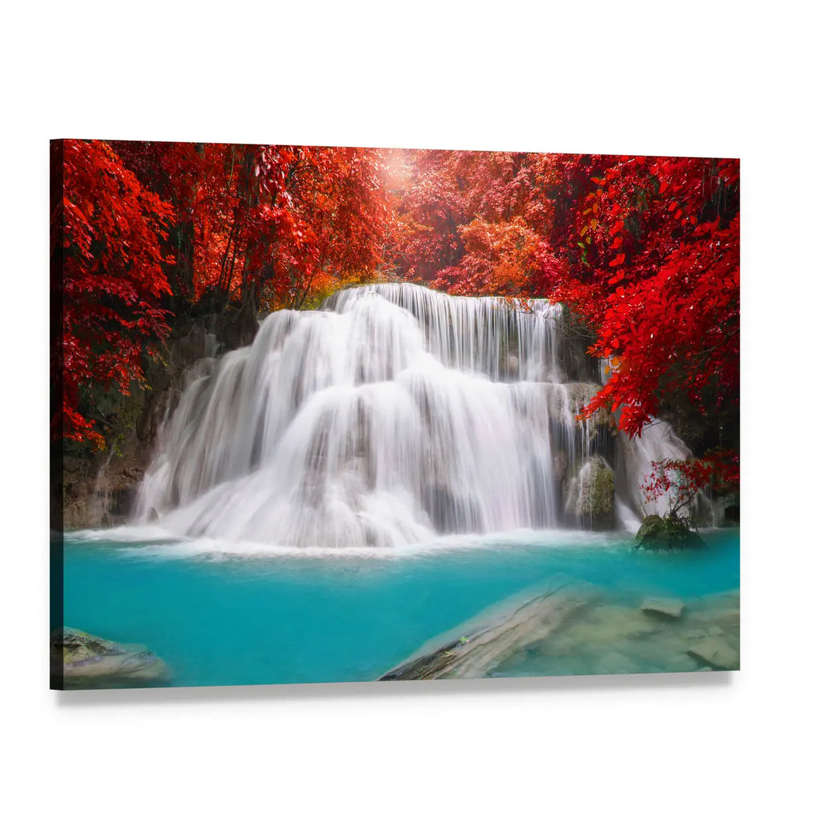Huay Mae Kamin Waterfall in Kanchanaburi Canvas Wall Art, single panel gallery wrapped canvas, angled product view