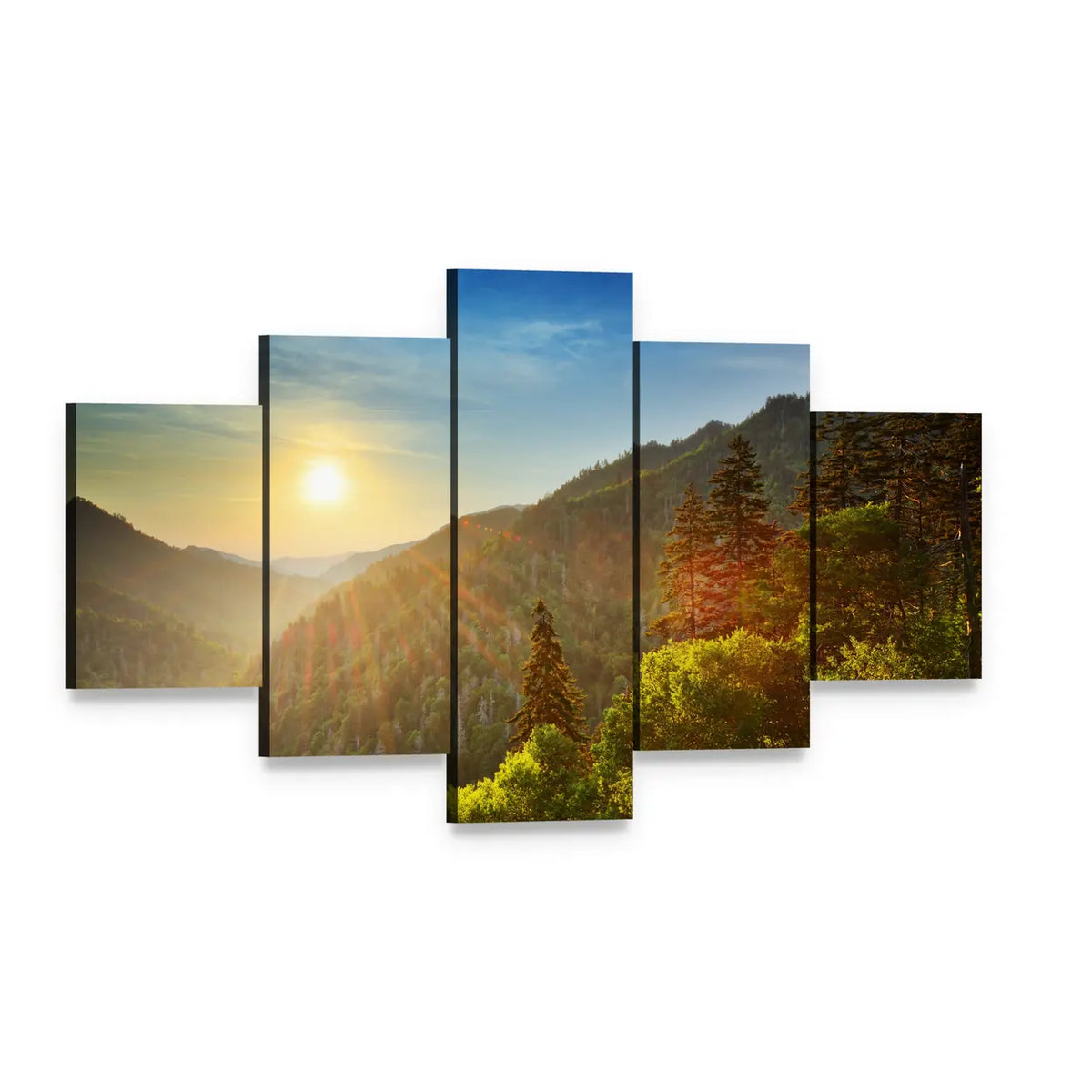 Sunset at Newfound Gap, Great Smoky Mountains Canvas Wall Art, 5 panel 5 Star layout gallery wrapped canvas set, angled product view