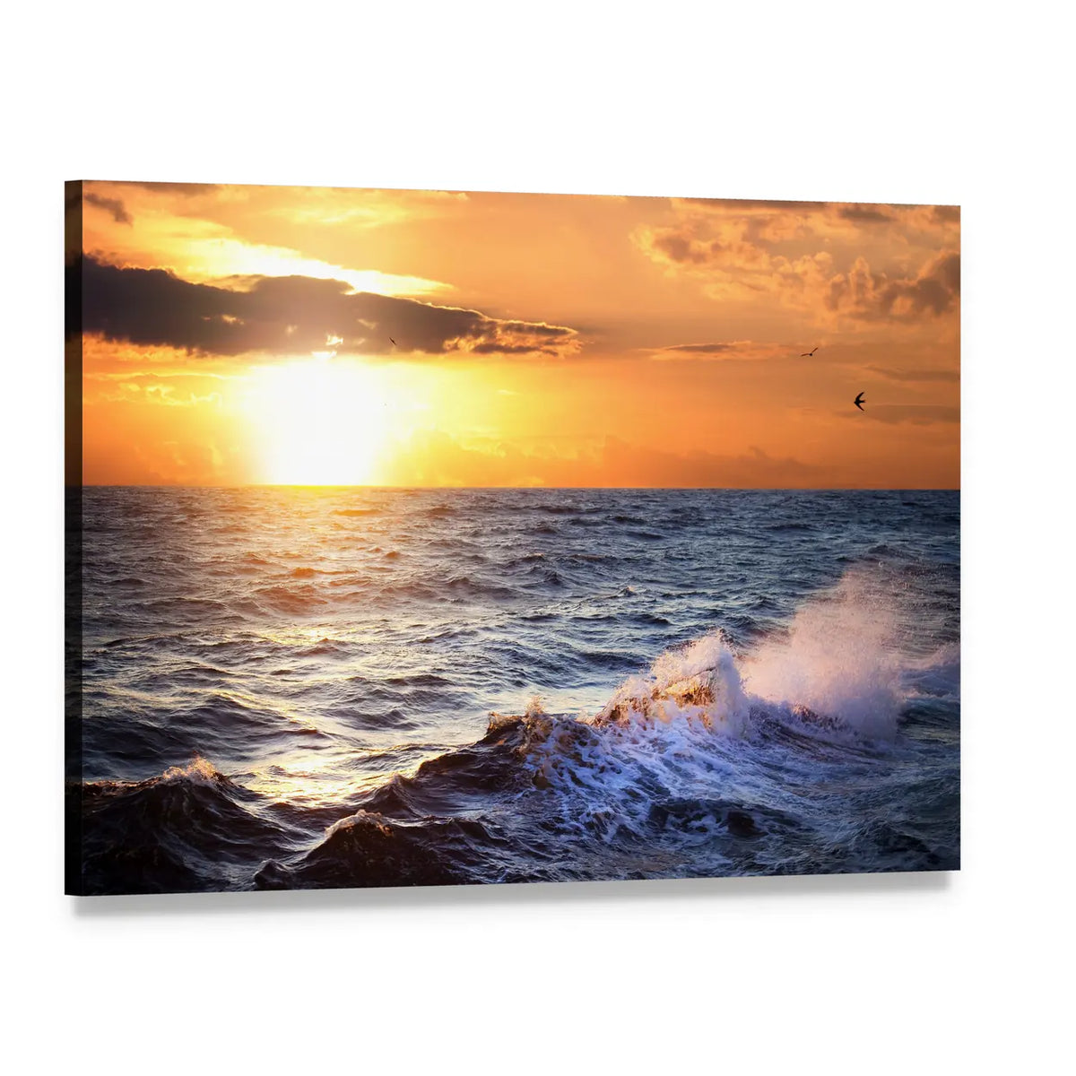 Stormy Sea at Sunset Canvas Wall Art, single panel gallery wrapped canvas, angled product view