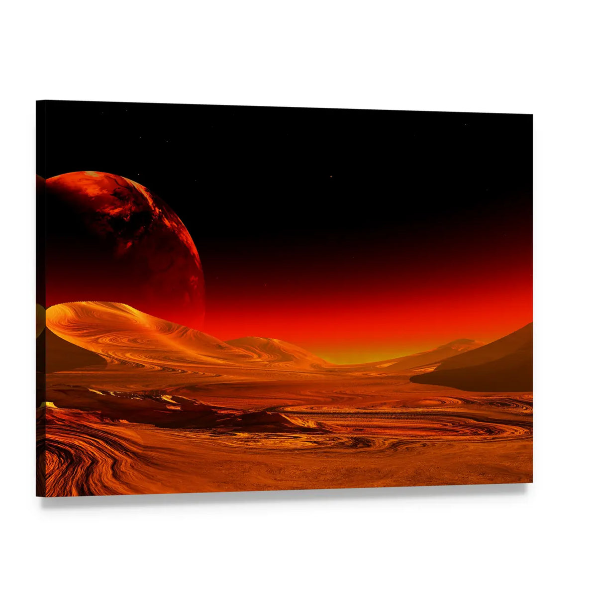Alien Planet with Swirling Dunes Canvas Wall Art, single panel gallery wrapped canvas, angled product view