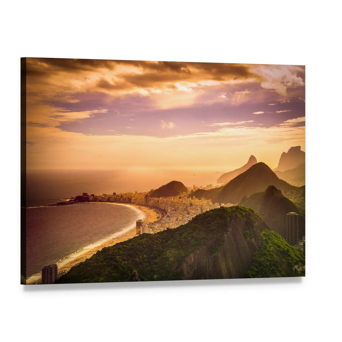Copacabana Beach at Dusk Canvas Wall Art, single panel gallery wrapped canvas, angled product view